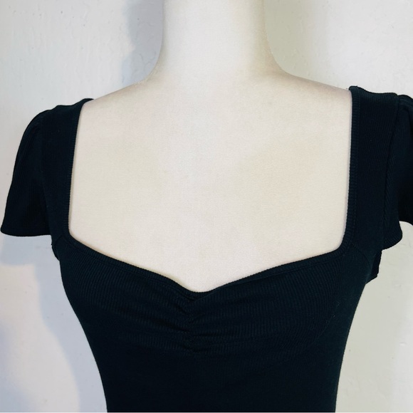 Wild Fable Size Medium M Black Mini Dress Ribbed Stretch Material Square Neck - Picture 3 of 8